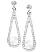 Swarovski Silver-tone Imitation Pearl And Pave Drop Earrings