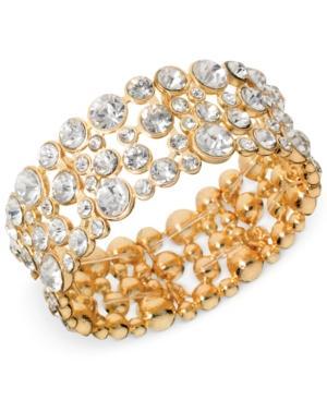 Guess Bracelet, Gold-tone Crystal Bubble Stretch Bracelet