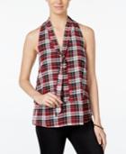 Bcx Juniors' Plaid Tie-neck Top