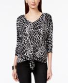 Ny Collection Printed Button-down Tie-hem Top