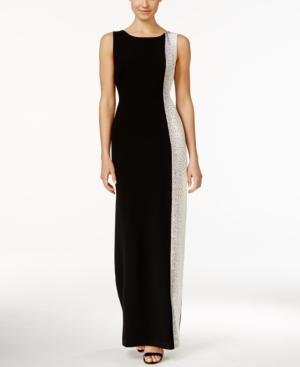 Calvin Klein Colorblocked Embellished Column Gown