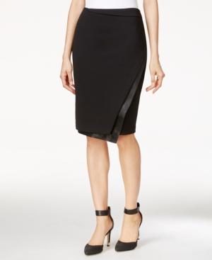 Calvin Klein Asymmetrical Faux-leather Trim Pencil Skirt
