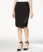 Calvin Klein Asymmetrical Faux-leather Trim Pencil Skirt