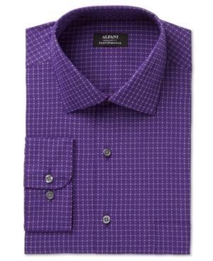 Alfani Men's Classic/regular Fit Performance Stretch Easy Care Box Print Dress Shirt, Created For Macy's