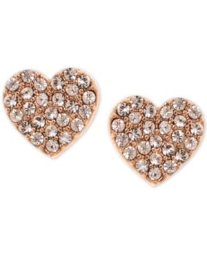 Dkny Rose Gold-tone Pave Heart Stud Earrings