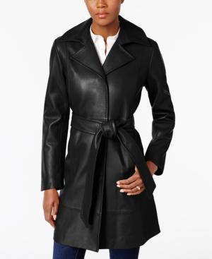 Jones New York Leather Belted Trench Coat
