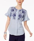 Ny Collection Cotton Embroidered Blouse