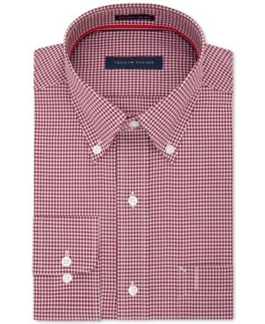 Tommy Hilfiger Men's Classic/regular Non-iron Fit Red Check Dress Shirt