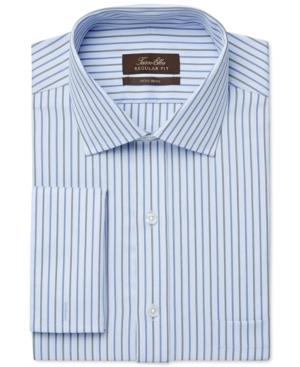 Tasso Elba Non-iron Blue Textured Stripe French Cuff Dress Shirt, Only At Macy's