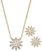 Charter Club Gold-tone Pave And Imitation Pearl Flower Necklace & Stud Earrings