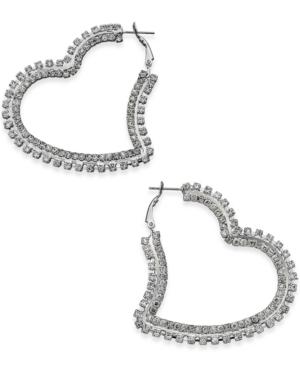 Thalia Sodi Silver-tone Large Crystal Heart Hoop Earrings, Only At Macy's