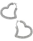 Thalia Sodi Silver-tone Large Crystal Heart Hoop Earrings, Only At Macy's