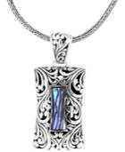 Bali Heritage Signature Carving Paua Sterling Silver Pendant Necklace, 20 Length