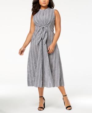 Calvin Klein Plus Size Cotton Gingham Tie-front Dress