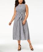 Calvin Klein Plus Size Cotton Gingham Tie-front Dress