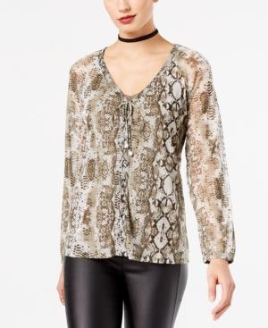 Inc International Concepts Printed Lace-up Top, Created For Macy's