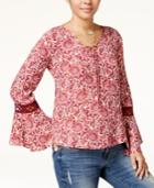 Hippie Rose Juniors' Printed Crochet Bell-sleeve Top