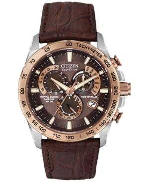 Citizen Men's Chronograph Eco-drive Brown Leather Strap Watch 42mm At4001-00x