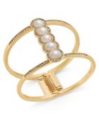 I.n.c. Rose Gold-tone Pave & Imitation Pearl Open Hinged Cuff Bracelet, Created For Macy's