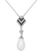 Black And White Diamond (1/4 Ct. T.w.) And Cultured Freshwater Pearl (8mm) Pendant Necklace In Sterling Silver