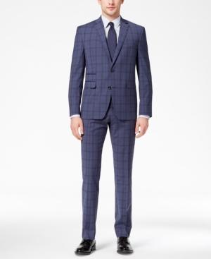 Vince Camuto Men's Coolmax Slim-fit Stretch Blue Windowpane Suit