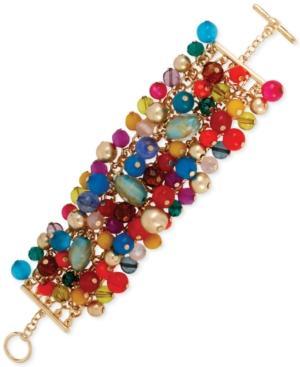 Haskell Gold-tone Multi-colored Shaky Bead Toggle Bracelet