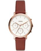 Fossil Womens Sylvia Brown Leather Strap Watch Es4434