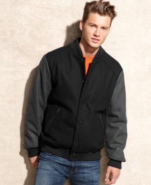 Buffalo David Bitton Jacket, Varsity Wool-blend Bomber With Contrast Sleeves