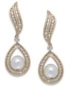 Cultured Freshwater Pearl (6-1/2mm) And Diamond (1/3 Ct. T.w.) Earrings In 14k Gold