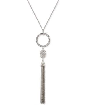Inc International Concepts Silver-tone Crystal Pave Circle Pendant Tassel Necklace, Only At Macy's