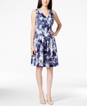 Tommy Hilfiger Peony-print Seam-detail Fit & Flare Dress, Only At Macys.com