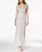 Adrianna Papell Embellished Fringe-trim Gown