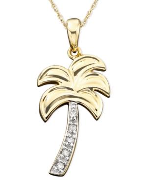 Diamond Accent Palm Tree Charm Pendant Necklace In 14k Gold