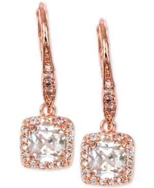 Anne Klein Rose Gold-tone Square Crystal Drop Earrings