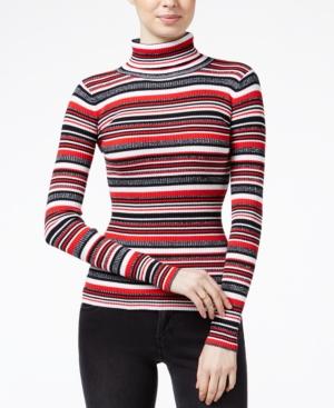 Planet Gold Juniors' Striped Fine Gauge Turtleneck Sweater