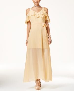 Beauty And The Beast Juniors' Ruffled Cold-shoulder Maxi Dress