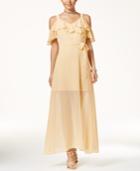 Beauty And The Beast Juniors' Ruffled Cold-shoulder Maxi Dress