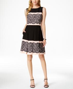 Tahari Asl Lace Combo Pleated Dress