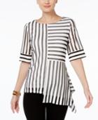 Alfani Petite Striped Mesh Asymmetrical Top, Only At Macy's
