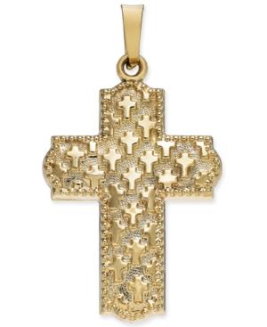 Patterned Cross Pendant In 14k Gold