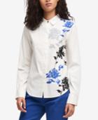 Dkny Floral-print High-low Shirt, Created For Macy's