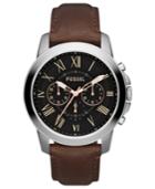 Fossil Men's Chronograph Grant Brown Leather Strap Watch 44mm Fs4813