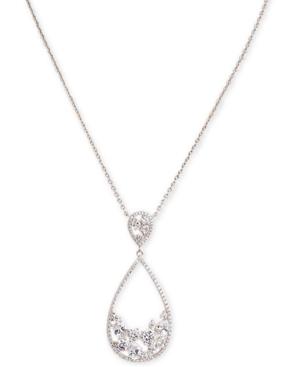 Nina Silver-tone Crystal Open Teardrop Pendant Necklace, 17 + 3 Extender
