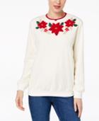 Alfred Dunner Embroidered Poinsettia Holiday Sweater