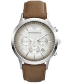 Emporio Armani Unisex Chronograph Renato Taupe Leather Strap Watch 43mm Ar2471