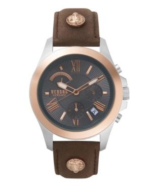 Versus Men's Chrono Lion Extension Brown Leather Strap Watch 44mm
