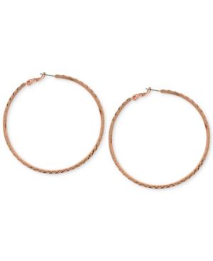 Guess Earrings, Rose Gold-tone Textured Hoop Earrings