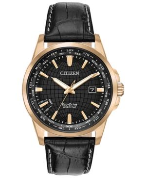 Citizen Eco-drive Men's World Time Black Leather Strap Watch 41mm