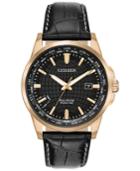 Citizen Eco-drive Men's World Time Black Leather Strap Watch 41mm
