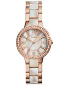 Fossil Women's Virginia Shimmer Horn And Rose Gold-tone Stainless Steel Bracelet Watch 30mm Es3716